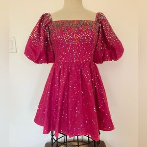Queen of Sparkles Hot Pink Poof Sleeve Sparkle dress